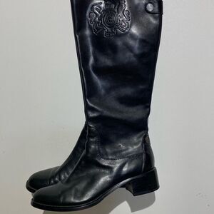 Etienne Aigner Women's Black E-Vira Leather Heeled Knee High Boots Size 6M